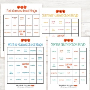 Gameschool Bingo Seasonal Set: Play your way through the four seasons with our Gameschool Bingo Seasonal Set (4-piece set, one card per season).| My Little Poppies