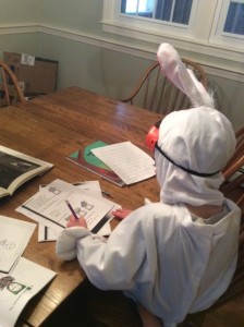 You want to do math and creative writing in a bunny suit, complete with safety googles? Sure thing!