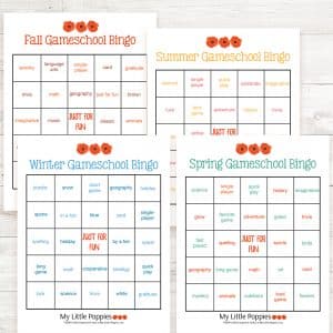 Gameschool Bingo Seasonal Set: Play your way through the four seasons with our Gameschool Bingo Seasonal Set (4-piece set, one card per season).| My Little Poppies